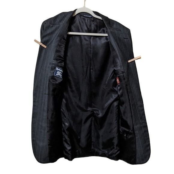 Burberry vintage men's blazer striped wool dark gray FLAW measurements in photos - Picture 9 of 12